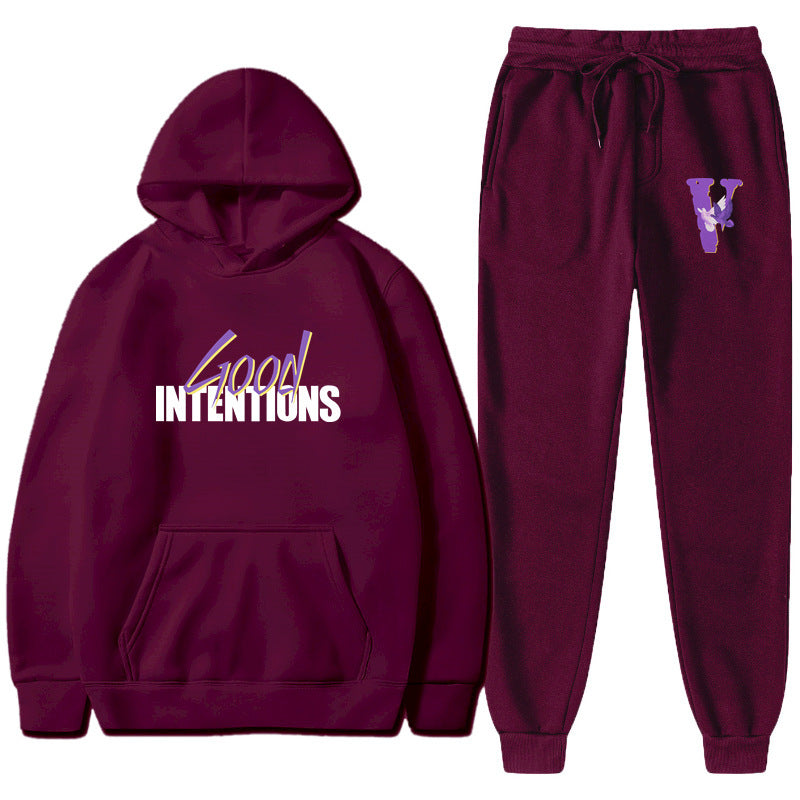 Vlone Hoodie & Pants 2 Piece Set Casual Loose Hoodie