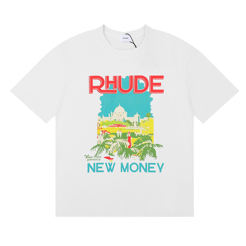 Rhude T Shirt Castle Coconut Letter Print Short Sleeve T-Shirt