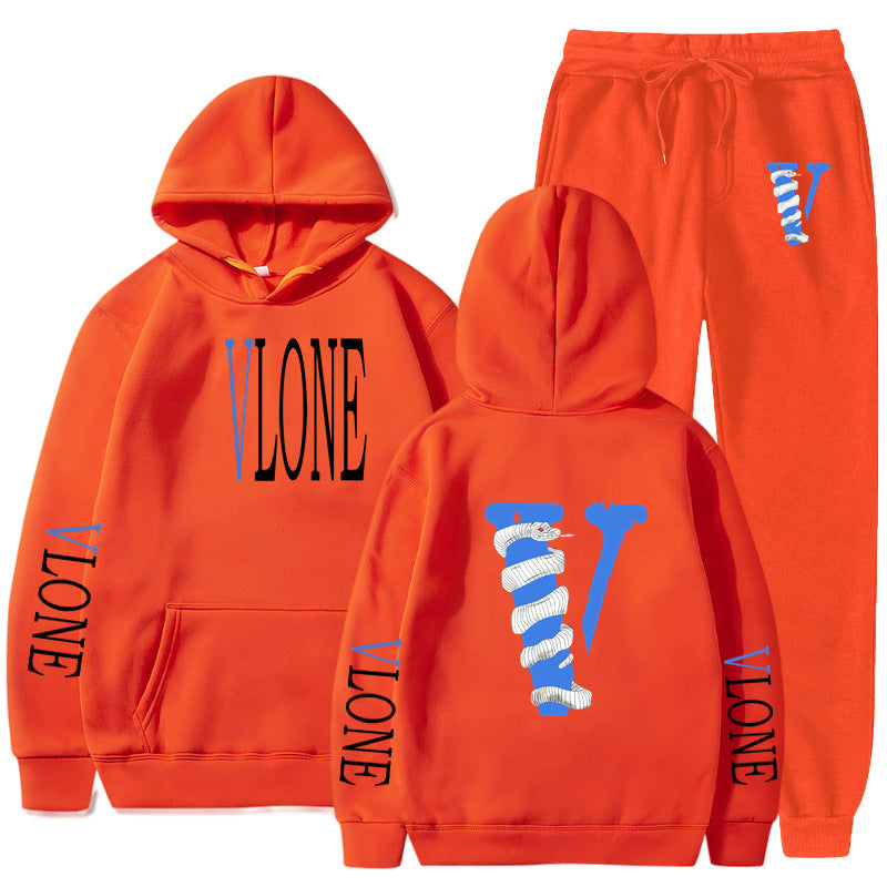 Vlone Hoodie & Pants 2 Piece Set Men'S Sweater Autumn And Winter Hoodie Baggy Coat