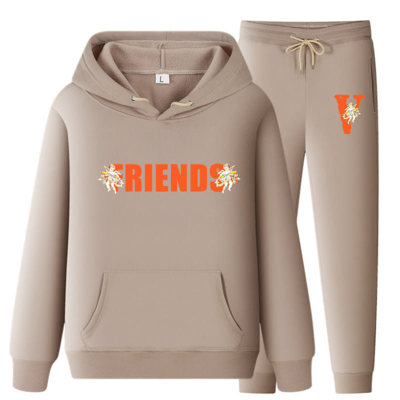 Vlone Hoodie & Pants 2 Piece Set Men'S Loose Printed Hoodie Sweater