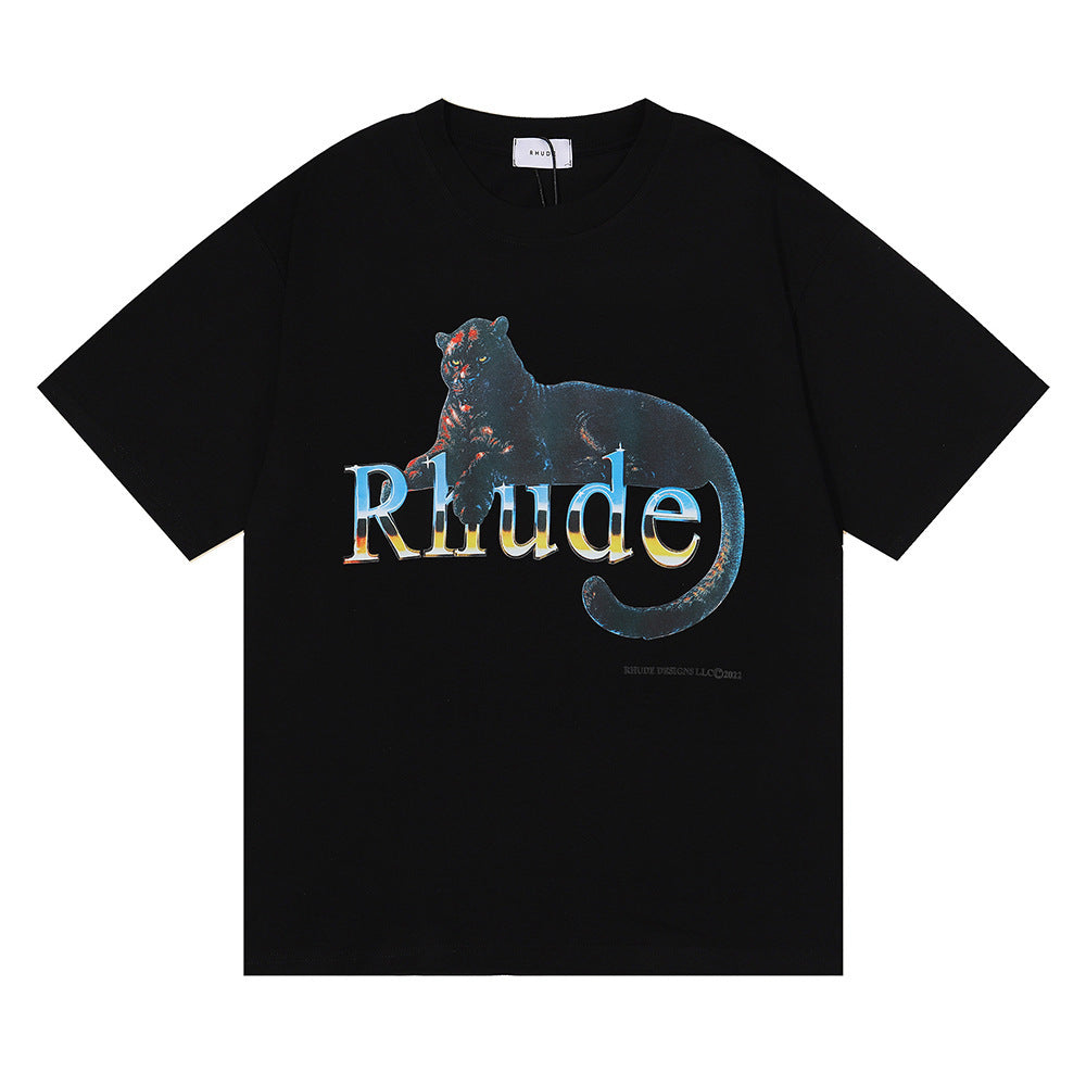 Rhude T Shirt Black Panther Letter Print Short Sleeve T-Shirt