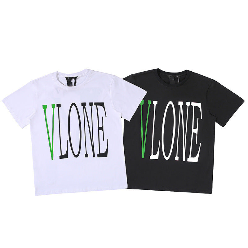 Vlone T Shirt Green Big V Hip Hop Style Men'S And Women'S Round Neck Short Sleeve T-Shirt
