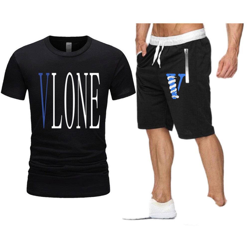 Vlone T Shirts & Shorts 2 Piece Set Letter Printing Summer Menswear Casual