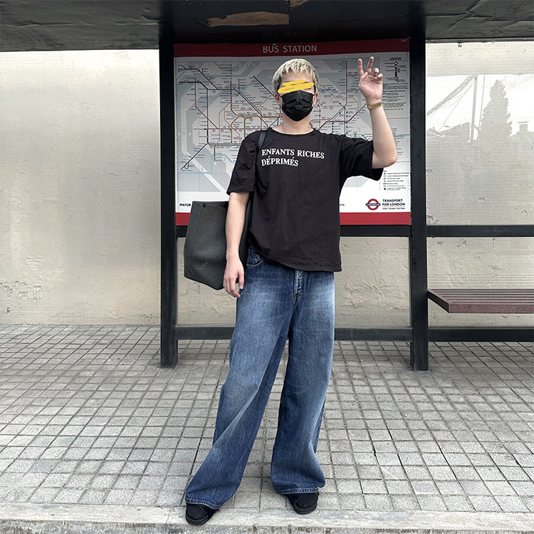 ERD T Shirts Washed Destroyed Retro Short Sleeve T-shirt Men