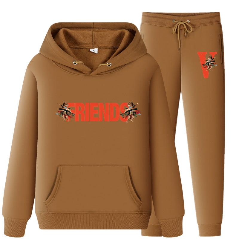 Vlone Hoodie & Pants 2 Piece Set Men'S Loose Printed Hoodie Sweater