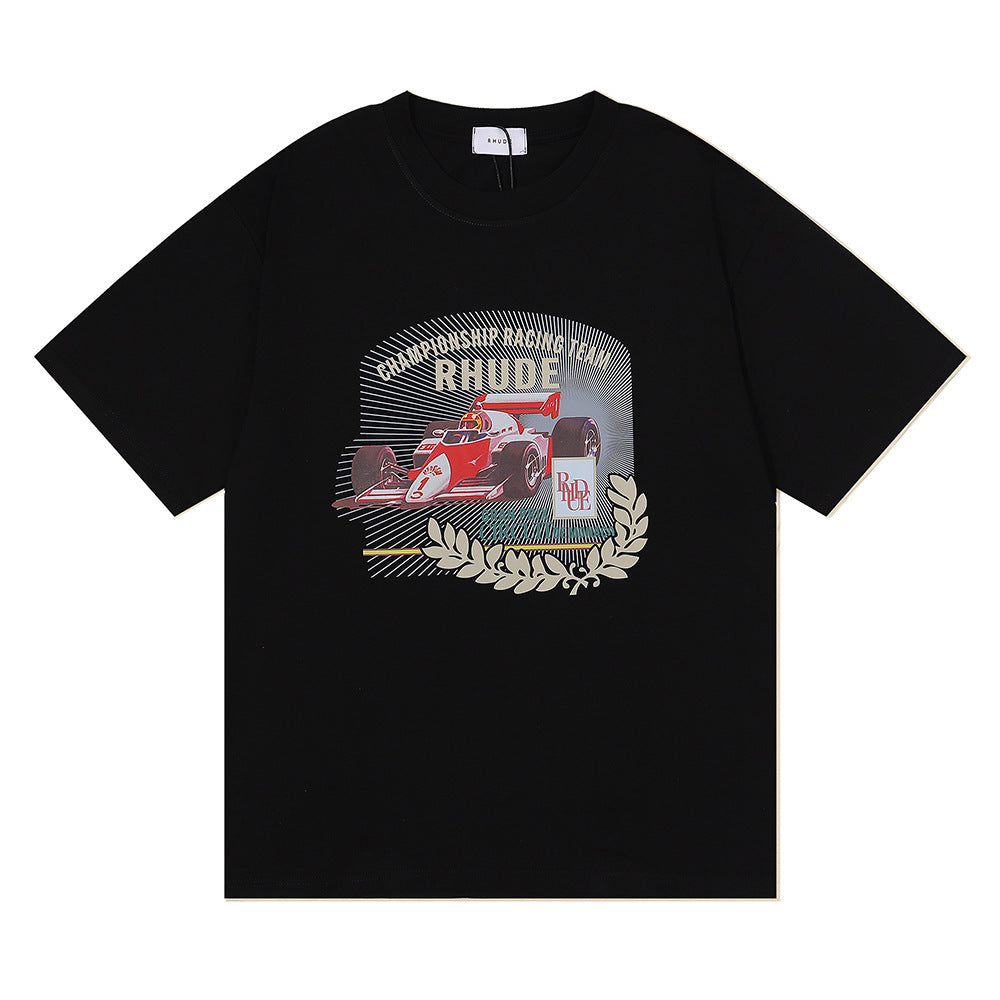 Rhude T Shirt Micro Label Letter F1 Racing Printed Short Sleeve T-Shirt Loose Half Sleeve Shirt