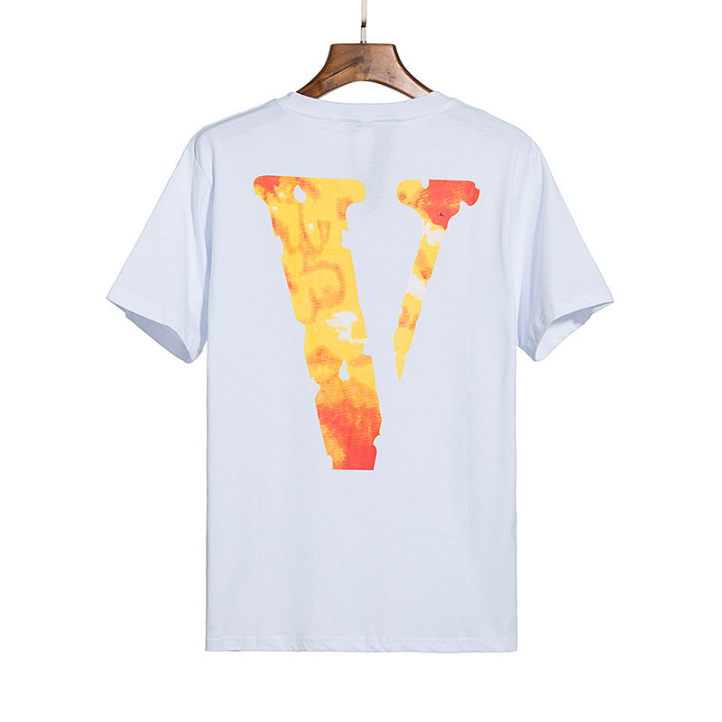 Vlone T Shirt Spring and Autumn Psychedelic Yellow Big V