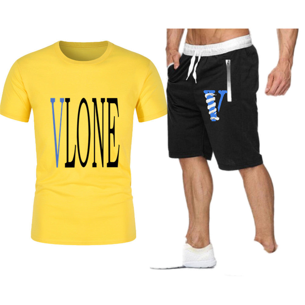 Vlone T Shirts & Shorts 2 Piece Set Letter Printing Summer Menswear Casual