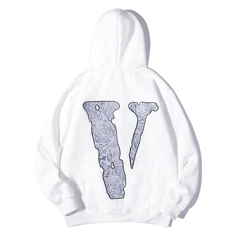 Pop Smoke Hoodies Rose Print Loose Hooded plus Velvet
