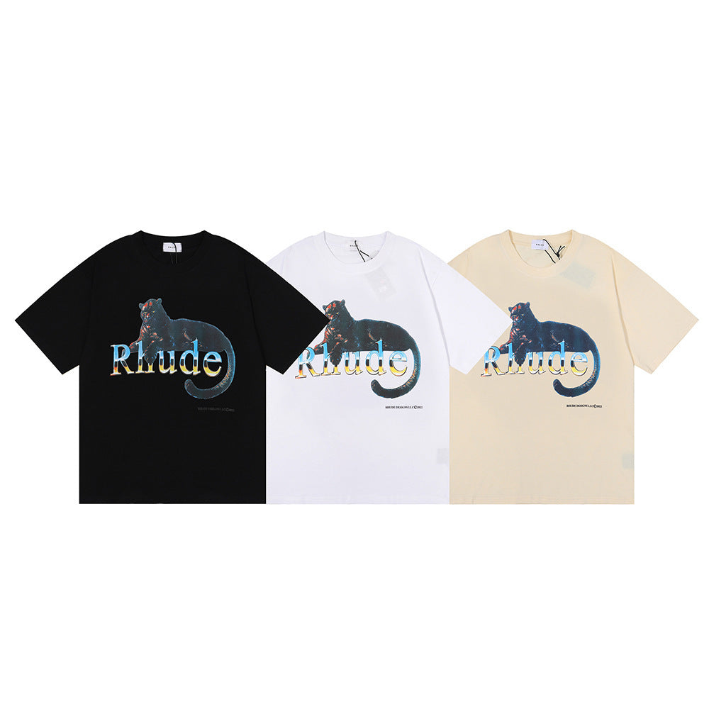 Rhude T Shirt Black Panther Letter Print Short Sleeve T-Shirt