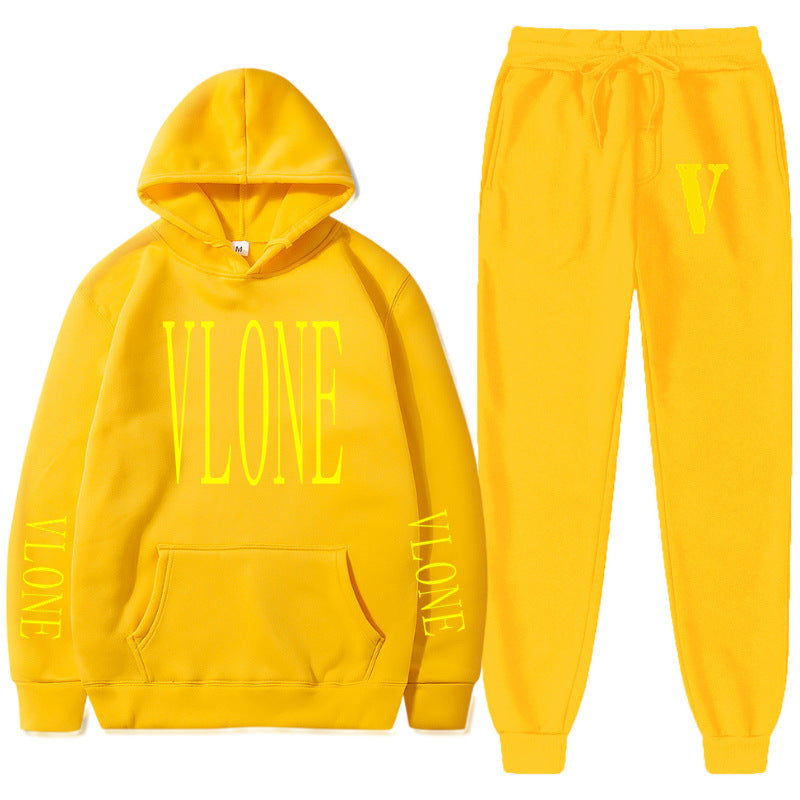 Vlone Hoodie & Pants 2 Piece Set Printed Sweater Loose Hooded Sweater Casual