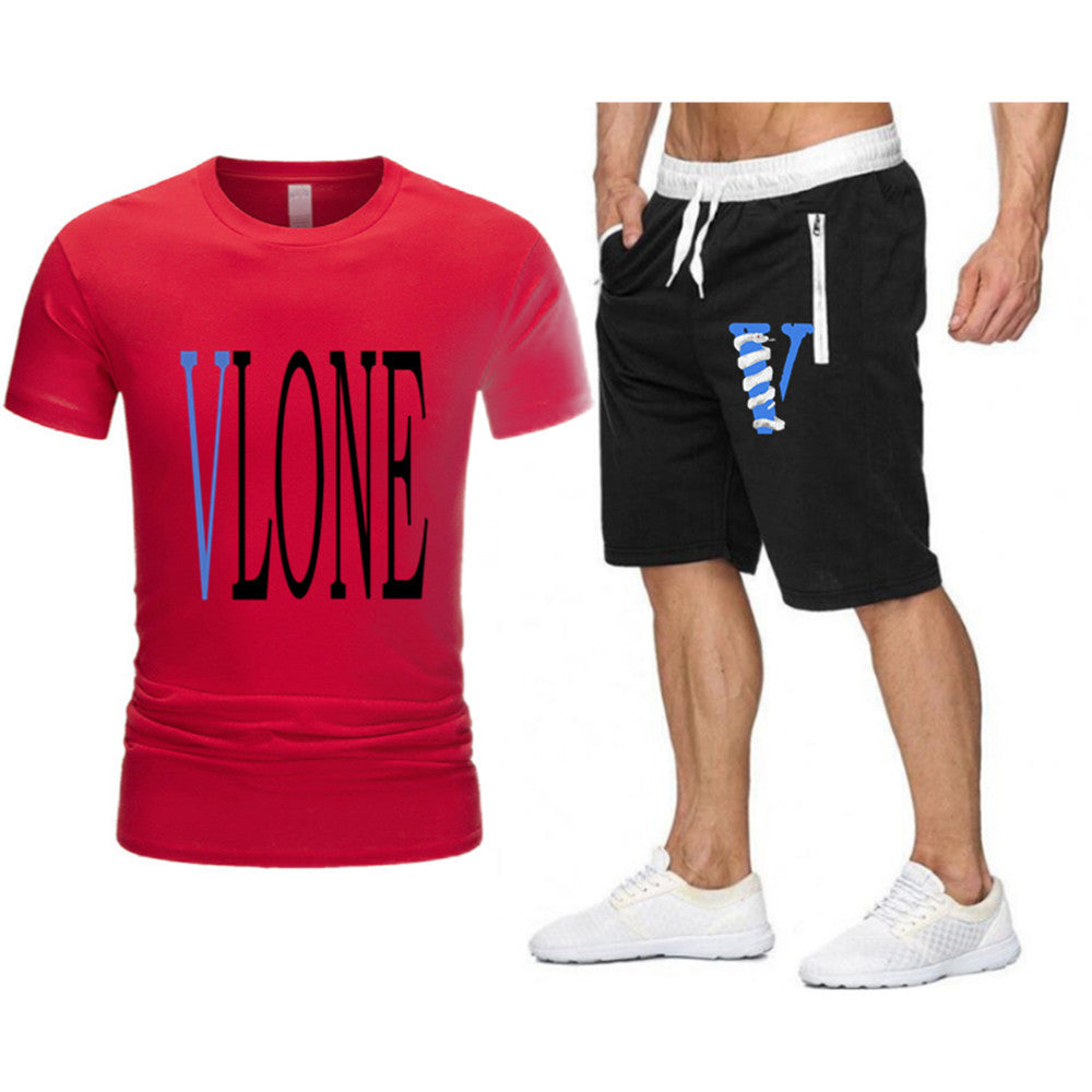 Vlone T Shirts & Shorts 2 Piece Set Letter Printing Summer Menswear Casual