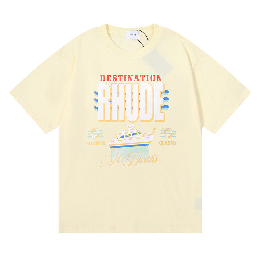 Rhude T Shirt Micro Label Yacht Print Short Sleeve T-Shirt