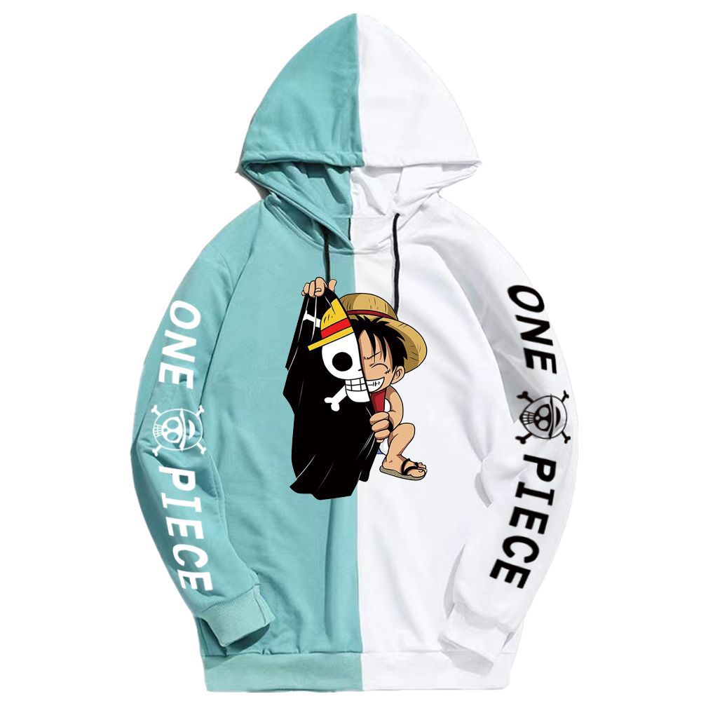 Anime Hoddies Anime Anime One Piece Luffy Printed Sweater Contrast Color Hoodie One Piece