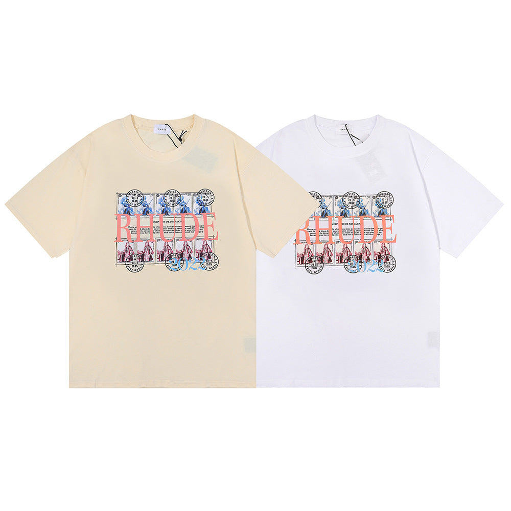 Rhude T Shirt Stamp Seal Coconut Tree Print Short Sleeve T-Shirt