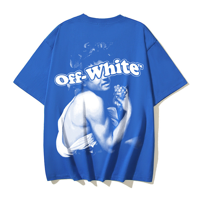 Off White T Shirts OW Bath Character Pattern Crew Neck Pullover Short Sleeves