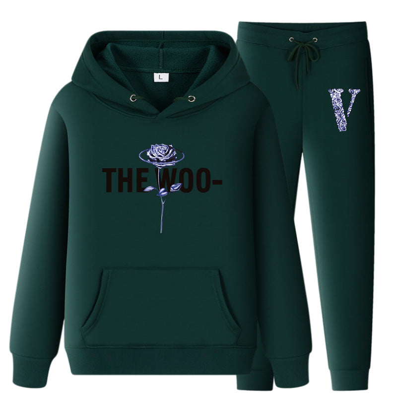 Vlone Hoodie & Pants 2 Piece Set V Printing Stylish Casual Hooded