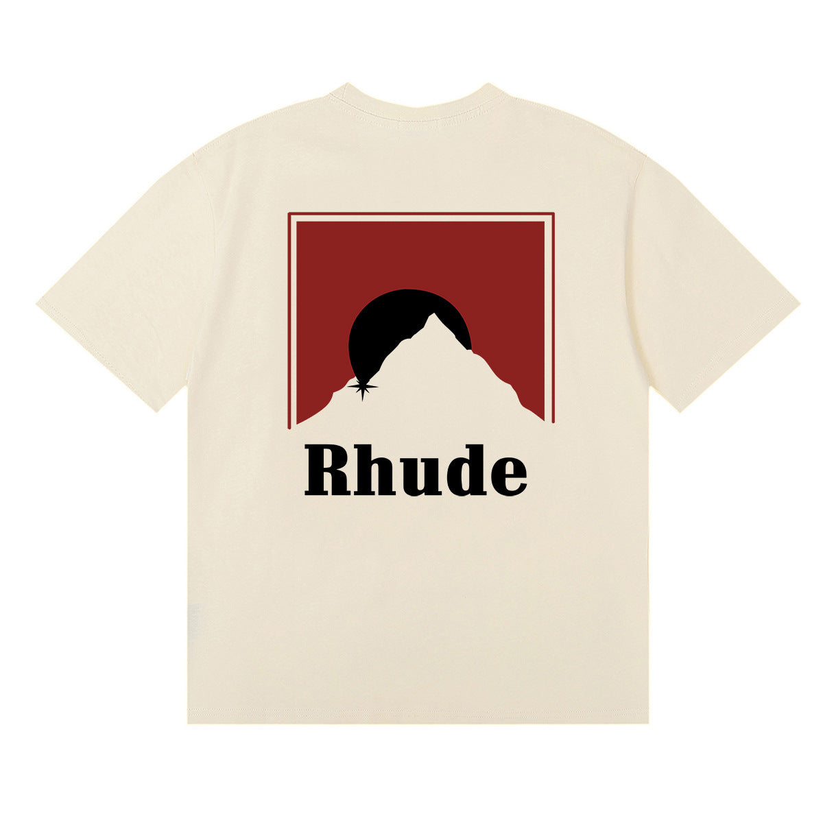 Rhude T Shirt Letter Snow Mountain Sunset Pattern Short Sleeve T-Shirt