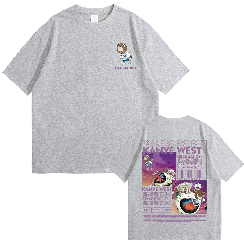 Rapper Kanye West Graduation Bear Double Sided Print T Shirt