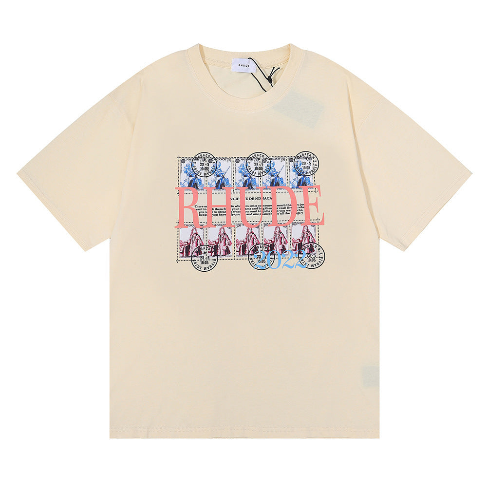 Rhude T Shirt Stamp Seal Coconut Tree Print Short Sleeve T-Shirt