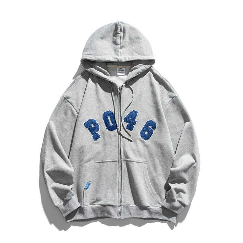 Man Fall Outfis Autumn Simple Flocking Letter Embroidery Casual Cardigan Sweater for Boys Loose Hoodie