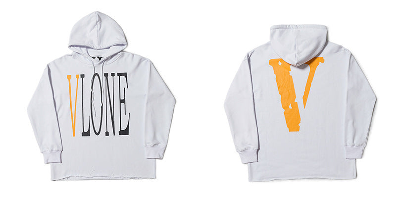 Vlone Hoodie Autumn And Winter Clothes Black And White Large V-Shaped Female Men And Women Couple Hooded Sweater