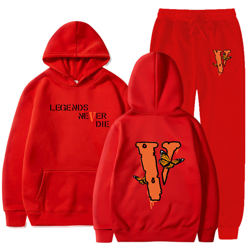 Vlone Hoodie & Pants 2 Piece Set Men'S Printed Hoodie Autumn Winter Sweater