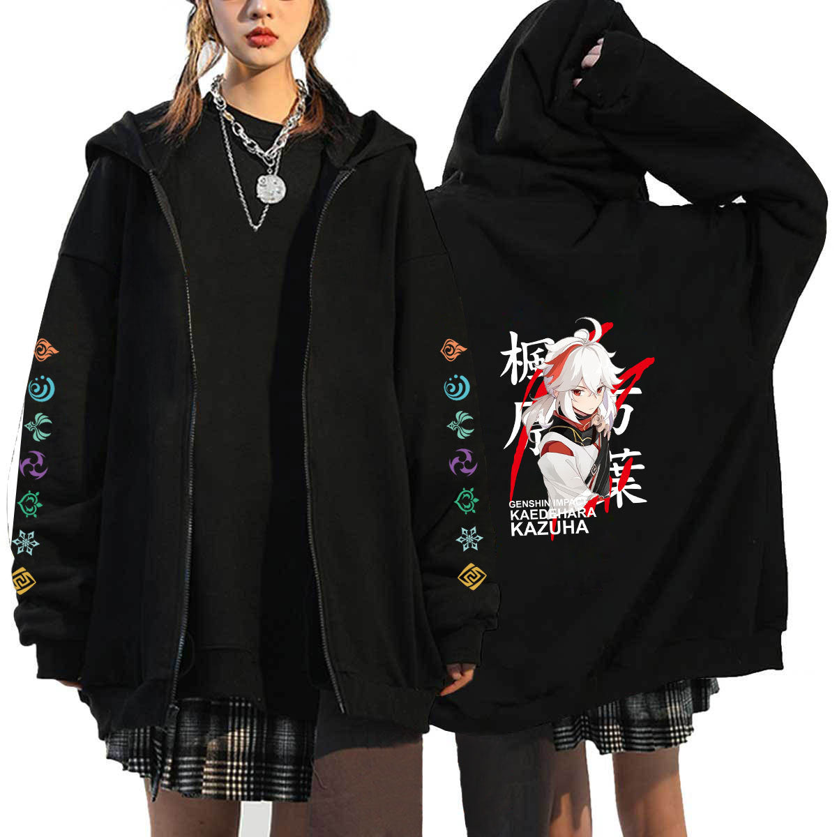 Men Hoodie Original God Genshin Spring and Autumn Leisure plus Velvet Hooded Zipper Sweatshirt