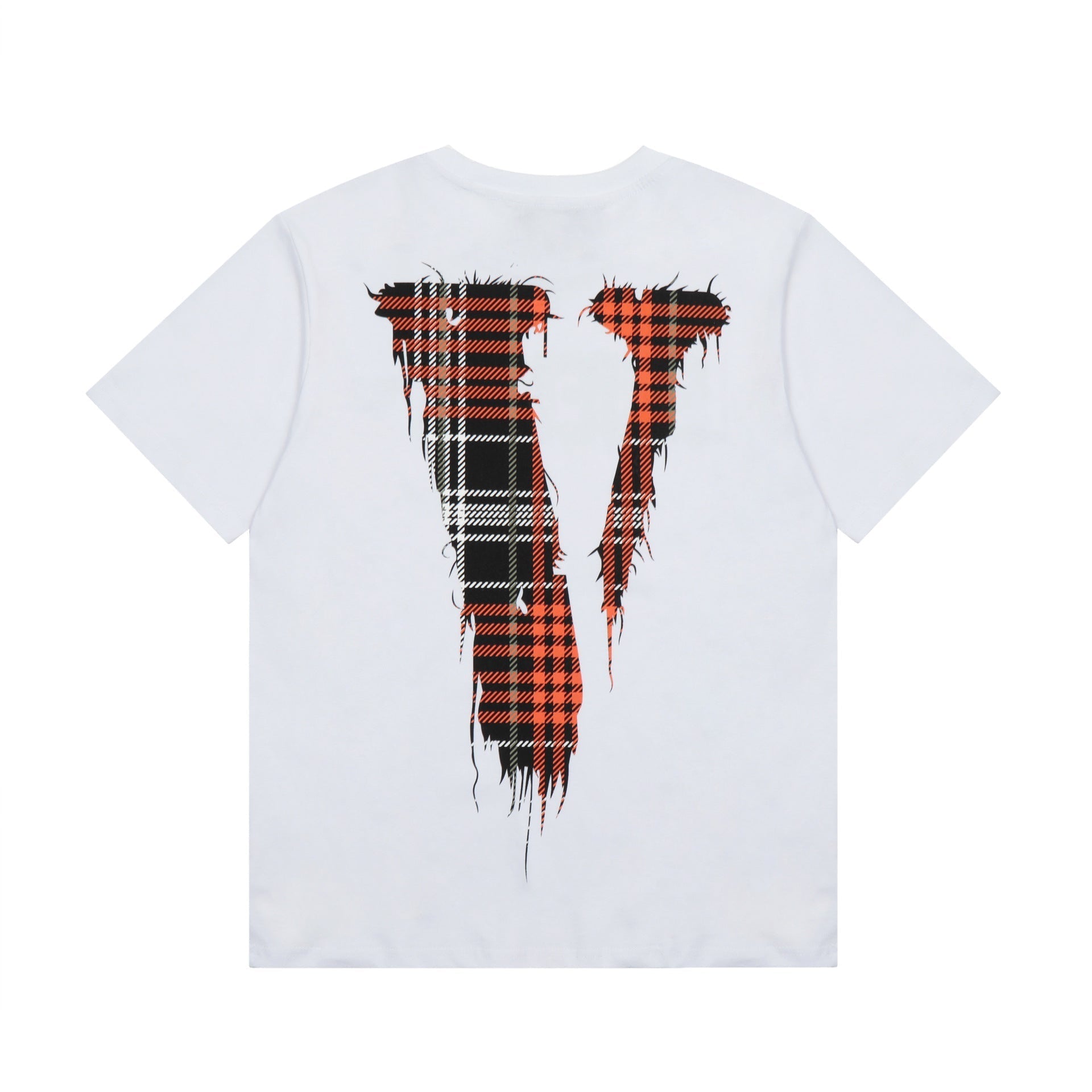 Vlone T Shirt Spring and Summer Plaid Big V Letter
