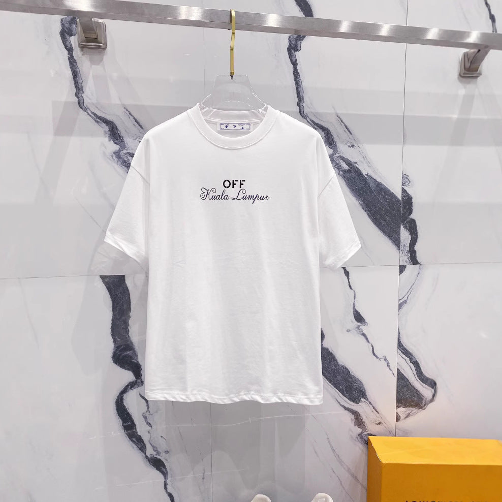 Off White T Shirts OW Signature Letter Pattern Crew Neck Pullover Short Sleeves