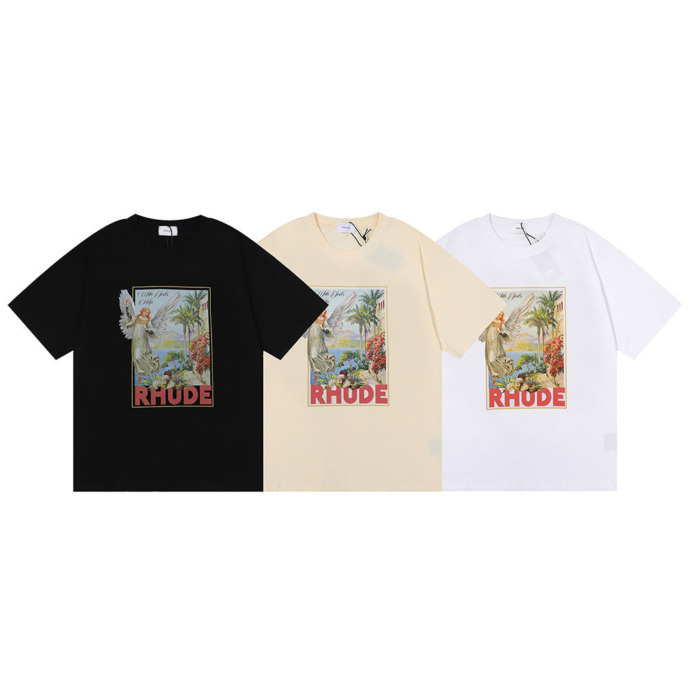 Rhude T Shirt Micro Label Angel Letter Print Short Sleeve T-Shirt