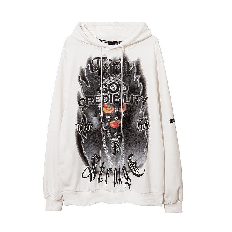 Man Fall Outfits Hip Hop Printed Hoodie Men's and Women's Pullover Black White Autumn and Winter