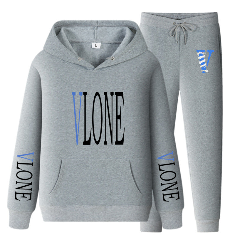 Vlone Hoodie & Pants 2 Piece Set Sweatshirt Autumn Print Baggy Coat