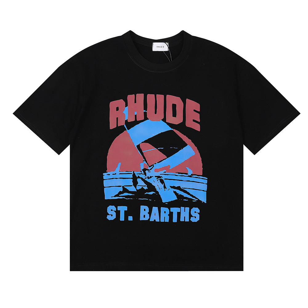 Rhude T Shirt Sailing Surfing Letter Print Short Sleeve T-Shirt
