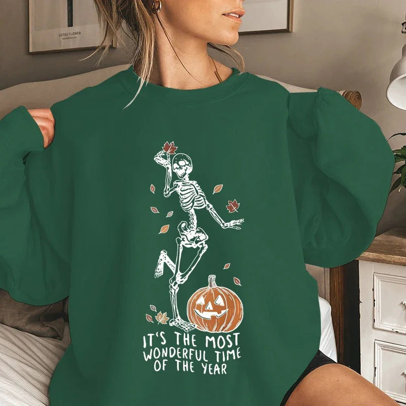 Pius size Halloween Skeleton Pumpkin Print Hoodies