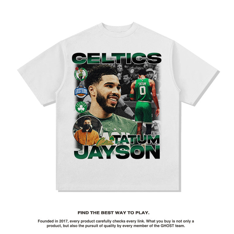 Nba T Shirt Star Tatum Green Army Printed Short Sleeve T-shirt American Style