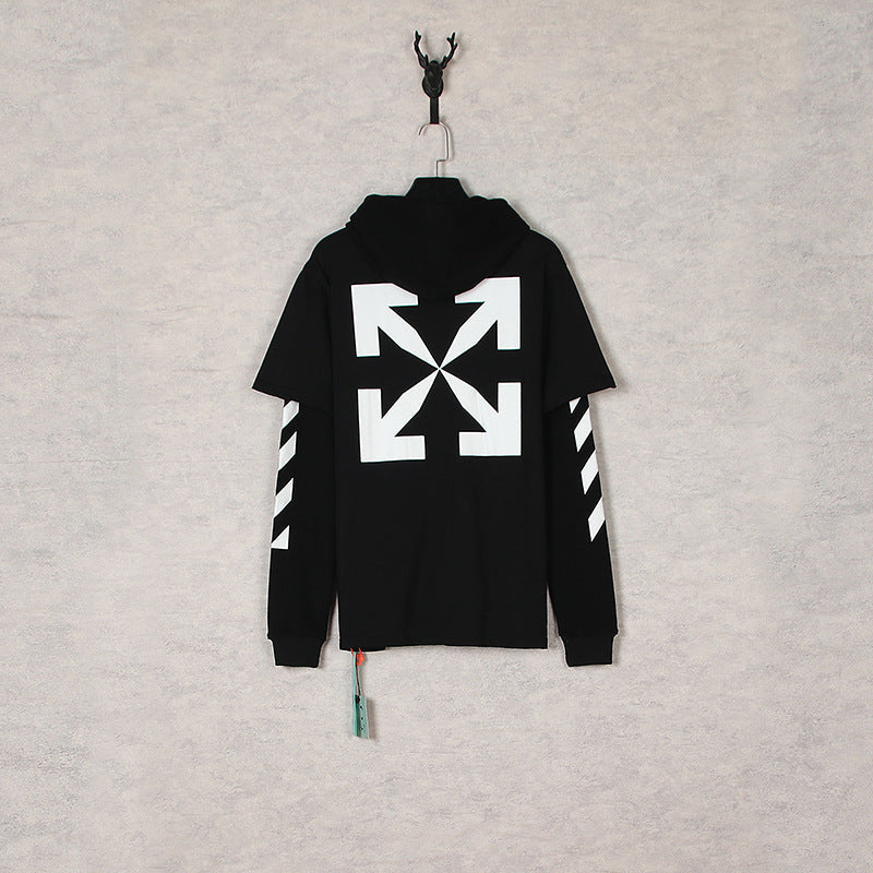 Off White Hoodie Autumn Printed Hooded Fake Two Pieces Sweater Loose Men 'S And Women 'S Coat