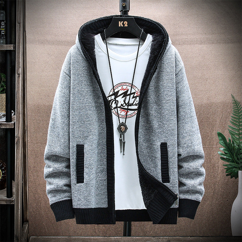 Men's Hoodie Fleece Padded Coat Solid Color Cardigan