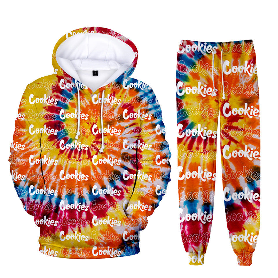 Cookies Hoodie Digital Color Printing Hooded Ankle Banded Pants Set