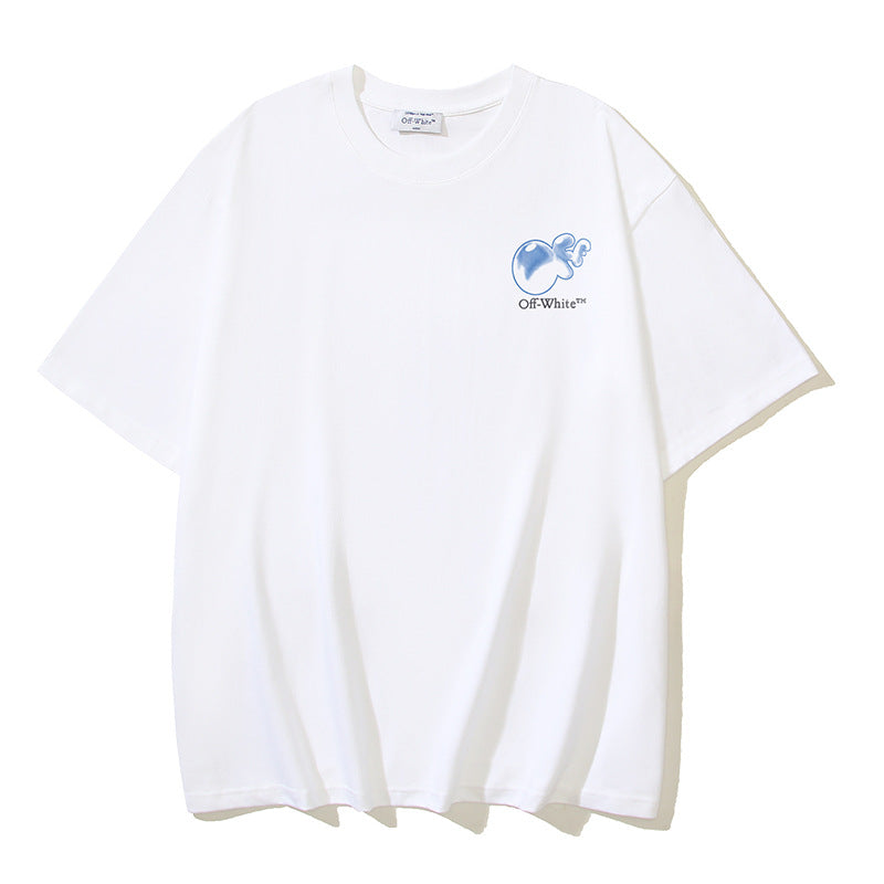 Off White T Shirts OW Bubble Letter Print Crew Neck Pullover Short Sleeves