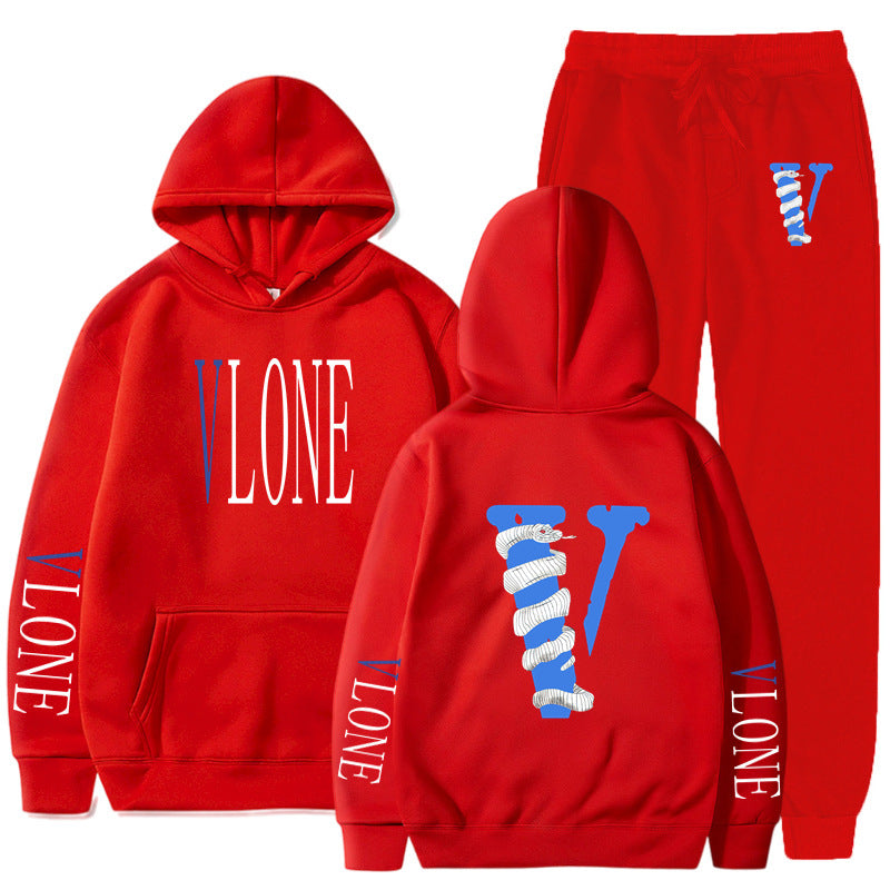Vlone Hoodie & Pants 2 Piece Set Men'S Sweater Autumn And Winter Hoodie Baggy Coat