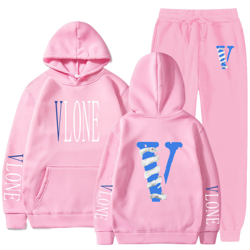 Vlone Hoodie & Pants 2 Piece Set Men'S Sweater Autumn And Winter Hoodie Baggy Coat