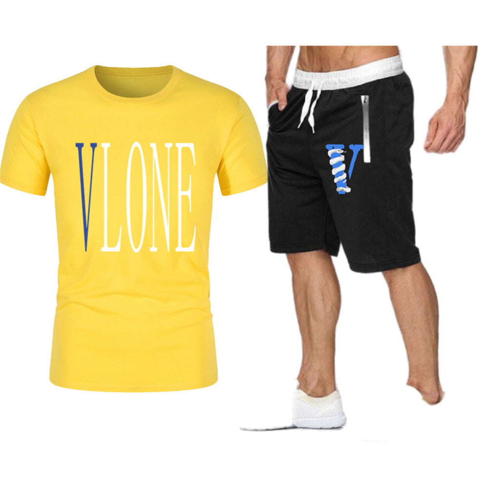 Vlone T Shirts & Shorts 2 Piece Set Letter Printing Summer Menswear Casual