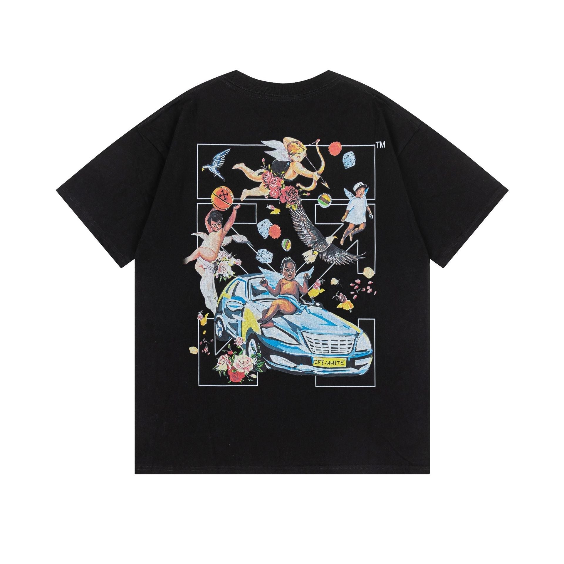 Off White T Shirts OW Angel Car Pattern Crew Neck Pullover Short Sleeves