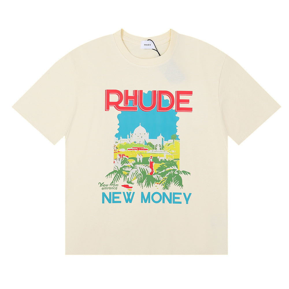 Rhude T Shirt Castle Coconut Letter Print Short Sleeve T-Shirt
