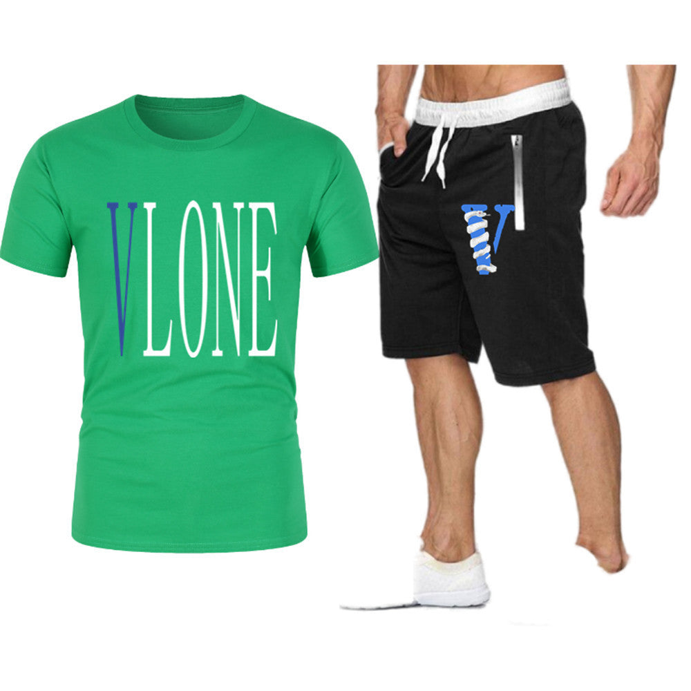 Vlone T Shirts & Shorts 2 Piece Set Letter Printing Summer Menswear Casual