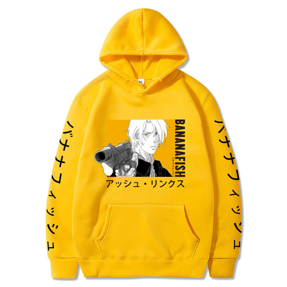Anime Hoddies Banana Fish Print Loose Hoodie Velvet Padded Hooded Sweatshirt Men and Women