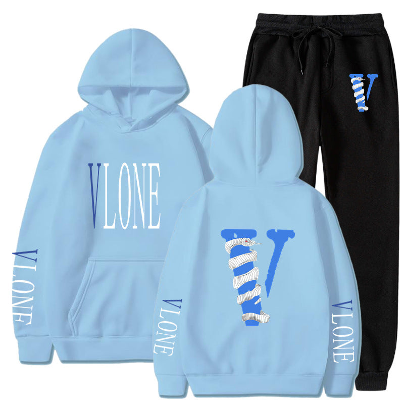 Vlone Hoodie & Pants 2 Piece Set Men'S Sweater Autumn And Winter Hoodie Baggy Coat