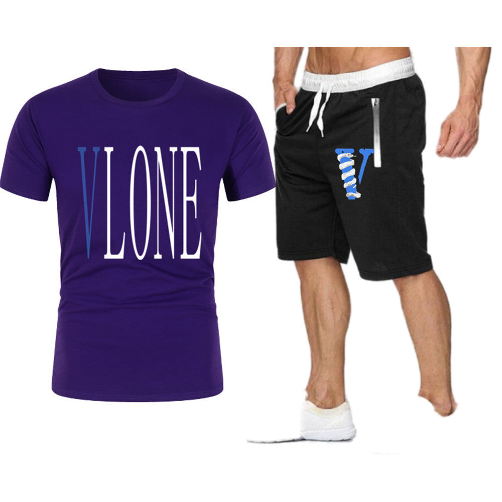 Vlone T Shirts & Shorts 2 Piece Set Letter Printing Summer Menswear Casual