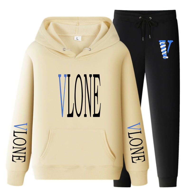 Vlone Hoodie & Pants 2 Piece Set Printed Casual Sports Loose Suit